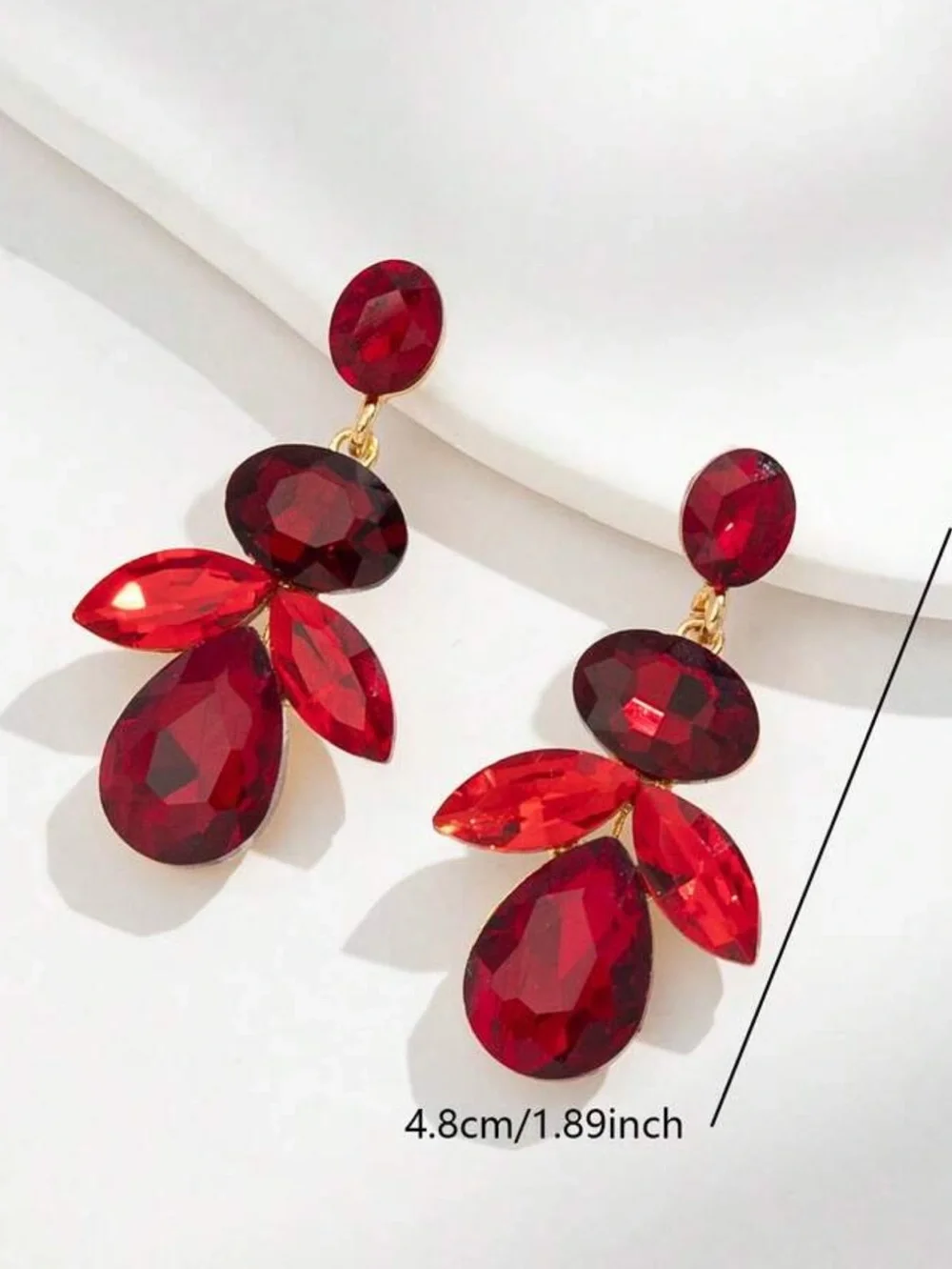 Elegant Red Teardrop Crystal Leaf Earrings